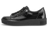 Gabor | Lace &amp; Zip Platform Trainers in Patent Black Leather | 6010.02 004