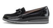 Gabor | Black Patent Slip On Loafer with Chain Detailing | 4004.01 003
