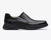 Clarks | Wide H Fit Slip On Lightweight Leather Shoe in Black | Un Briley Step image