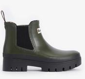 Barbour | Halton Short Ladies Ankle Wellingtons in Olive Green &amp; Black | LRF01000