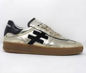 Another Trend | Gold &amp; Black Lace Up Casual Trainers | A0325843 Platino image