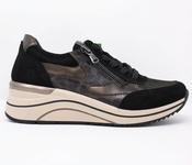 Remonte | Black Combination Lace &amp; Zip Wedge Trainers with Gold Contrast | D0T23-03 image