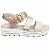 Remonte | Low Wedge Velcro Leather Sandals in Gold &amp; Beige | D3N50 Porzellan image
