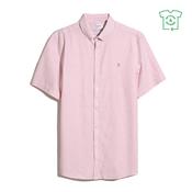 Farah | Brewer Slim Fit Short Sleeve Oxford Shirt in Striped Carnation Pink | f4wmd006 677 image