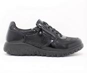 Waldläufer | Wide H Fit Low Wedge Soft Leather Shoe in Black with Lace &amp; Zip | Havy H89001 254 001 image