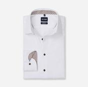 Olymp | Modern Regular Fit Shirt in White with Brown Print Trim &amp; Brown Buttons | 1262 24 00 image
