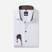 Olymp | Modern Regular Fit Shirt in White with Brown Trim &amp; Brown Buttons | 1390 24 00 image