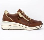 Remonte | Brown Combination Lace &amp; Zip Wedge Trainers with Gold Contrast | D0T23-24 image
