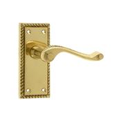 Contract Georgian Brass Scroll Backplate Handle - Backplate 4" Latch (Per Pair)