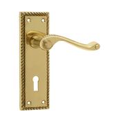 Contract Georgian Brass Scroll Backplate Handle - Backplate 6" Lock (Per Pair)