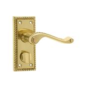 Contract Georgian Brass Scroll Backplate Handle - Backplate 4" Bathroom WC (Per Pair)