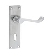 Contract Satin Chrome Scroll Backplate Handle - Backplate Lock (Per Pair)