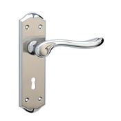 Monet Nickel Brushed &amp; Polished Chrome Backplate Handle - Backplate Lock (Per Pair)