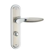 Zeus Nickel Brushed &amp; Polished Chrome Backplate Handle - Backplate Bathroom WC (Per Pair)
