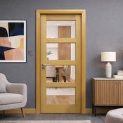 Contemporary White Oak 4 Lite Unglazed Door (40mm) - 80.3" x 28.6" (2040 x 726 x 40mm) image