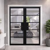 Kew Black Primer Plus 5 Lite Pre-Glazed Double Door Set - 80.3" x 28.6" (2040 x 726 x 40mm) image