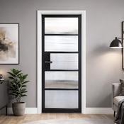 Kew Black Primer Plus 5 Lite Reeded Glass Door (40mm) - 78" x 27" (1981 x 686 x 40mm) image