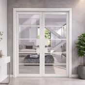 Kew White Primer Plus 5 Lite Pre-Glazed Double Door Set - 78" x 30" (1981 x 762 x 40mm) image