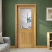 Mexicano White Oak Door 1 Lite Diamond Cut Pre-Glazed Door (40mm) - 80.3" x 32.5" (2040 x 826 x 40mm) image