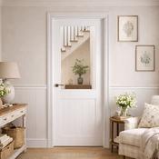 Mexicano White Primed 1 Lite Diamond Cut Pre-Glazed Door (40mm) - 78" x 30" (1981 x 762 x 40mm) image