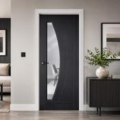 Salerno Black Ash 1 Lite Pre-Glazed Laminate Door (35mm) - 78" x 30" (1981 x 762 x 35mm) image
