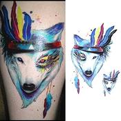 Temporary Tattoo HB-589 Wolf and Feathers | Dublin Body Paint image