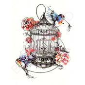Temporary Tattoo TH-442 Bird Cage with Flowers | Dublin Body Paint image