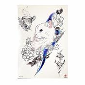 Temporary Tattoo TH-174 White Cat Flowers Tea Cup | Dublin Body Paint image