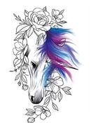 Temporary Tattoo TH-753 Flowers Surrounding Unicorn Head | Dublin Body Paint image