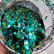 Loose Glitter - MIX8321 Peacock (Jade Green/Blue/Gold Chunky Glitter Mix) | Dublin Body Paint image