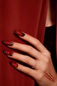 Never Have I Ever - Almond Press-on Nails - Strap Tease (Red with Bondage Designs) | Dublin Body Paint