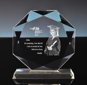Hexagon Glass Trophy with Laser-Etched Photo image