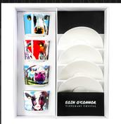 Eoin O Connor Set Of 4 Cappuccino Cups &amp; Saucers by Tipperary Crystal - Duiske Glass Kilkenny image