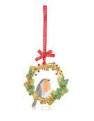Sparkle Robin &amp; Wreath Christmas Tree Decoration by Tipperary Crystal (140561) - Duiske Glass Kilkenny
