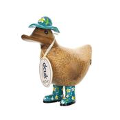 dcuk The Duck Company :Floral Wooden Ducky with Blue Hat and Welly Boots D9FH - Duiske Glass Kilkenny image