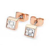 April Birthstone Earrings - Rose Gold Square Birthstone Earrings - Clear Crystal by Tipperary Crystal (126299) - Duiske Glass Kilkenny image