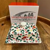 Shannonbridge Pottery Holly &amp; Robin Butter Dish | Butter Dish | Robin Butter Dish - Duiske Glass Kilkenny image