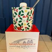 Shannonbridge Pottery Holly &amp; Robin Lidded Sugar Bowl | Shannonbridge Pottery Christmas Sugar Bowl - Duiske Glass Kilkenny image