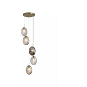 Whirl 5Lt Multi Drop Pendant, Satin Brass Metal, Coloured Gl