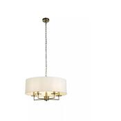 Knightsbridge 5Lt Pendant- Antique Brass &amp; White Linen Shade