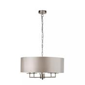 Knightsbridge 5Lt Pendant - Satin Silver &amp; Faux Silk Shade