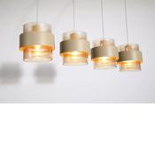 Royal 4Lt Bar Pendant, Sand Metal, Amber Ribbed Glass