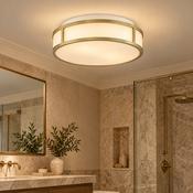 Royce 2 Light Bathroom Flush Matt Antique Brass and Opal Glass IP44
