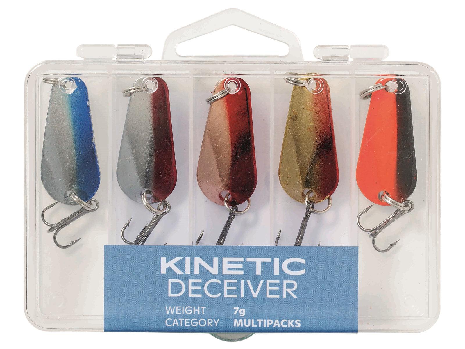 Kinetic Deceiver Fishing Lures 7g 5pcs Spoon Hooks Transparent Lure Box