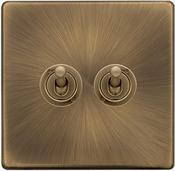 10AX 2 GANG 2 WAY TOGGLE SWITCH - ANTIQUE BRASS | SFAB422 image