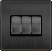 10AX INGOT 3 GANG 2 WAY SWITCH - MATT BRONZE | SFBZ413BK image