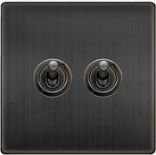 10AX 2 GANG 2 WAY TOGGLE SWITCH - MATT BRONZE | SFBZ422 image