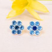 Blue Crystal Flower Stud Earrings - Earrings Ireland image