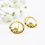 Silver / Gold Claddagh Earrings - Gold image