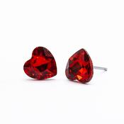 Red Crystal Heart Earrings - Earrings for Sensitive Ears